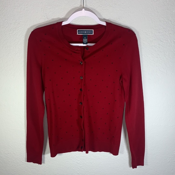 Karen Scott Red Button Down Polka Dot Cardigan Size Extra Small - Picture 10 of 12